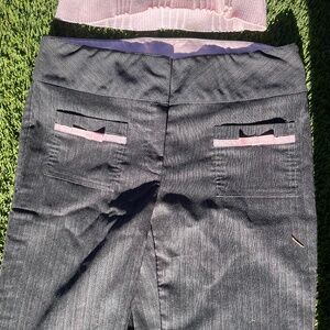 Pink striped grey pants
